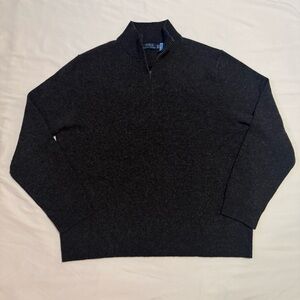 Polo Ralph Lauren 100% Wool Quarter Zip Sweater Charcoal Grey Mens XXL